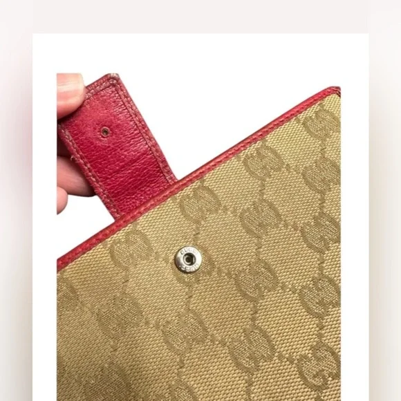 Gucci GG Beige Canvas Long Wallet with Pink Leather Interior Vintage - Picture 12 of 15